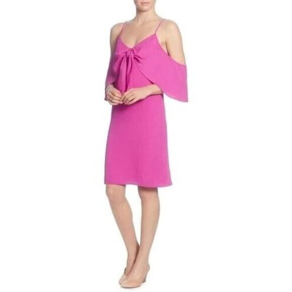Catherine Malandrino Eden Cold Shoulder Dress Hot Pink Chiffon SZ M NEW